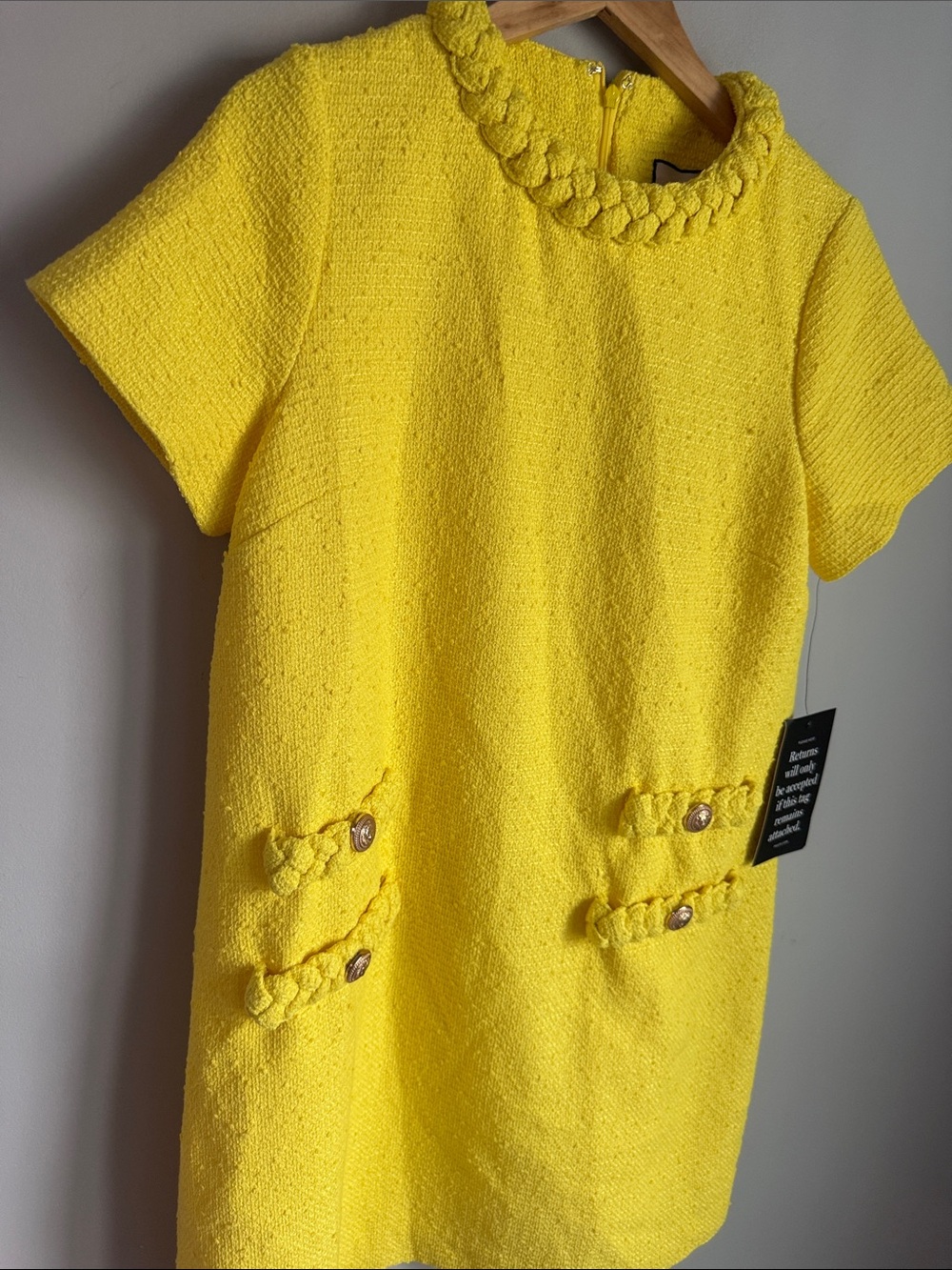 NEW TUCKERNUCK Yellow  Tweed Jackie Dress Large - Picture 5 of 7